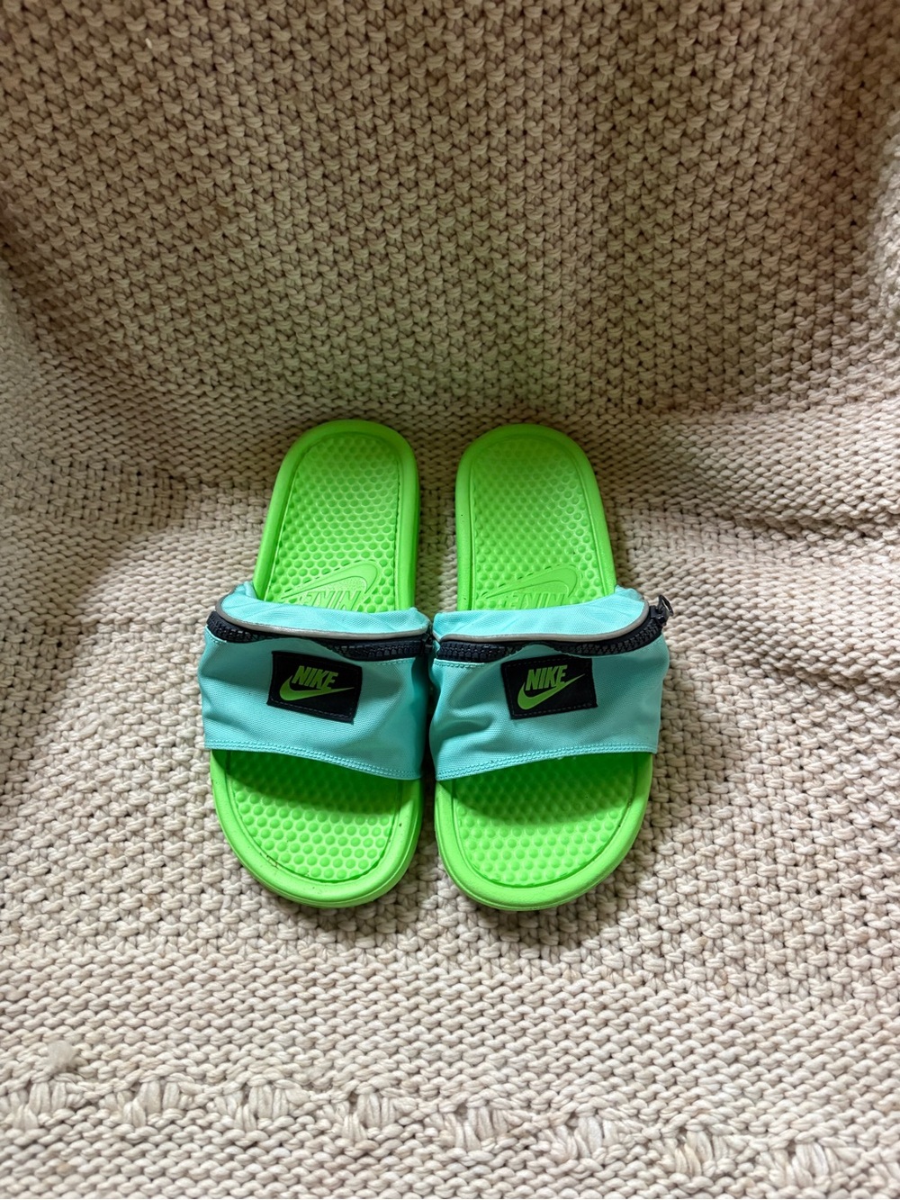 Nike Neon Green & Aqua Slide Sandals